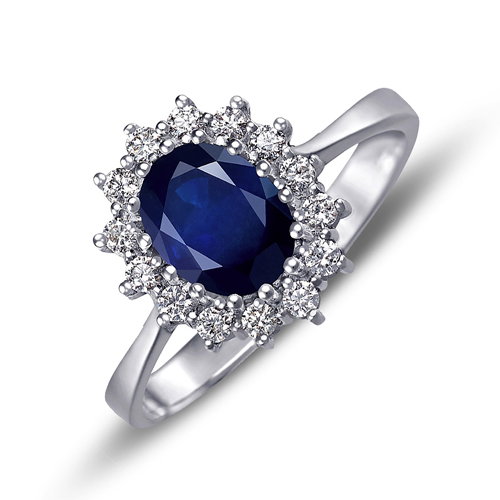 Luxuriöser Ring mit einem großen blauen Saphir und einer Diamantenfassung, perfekt für Verlobung oder Hochzeit.