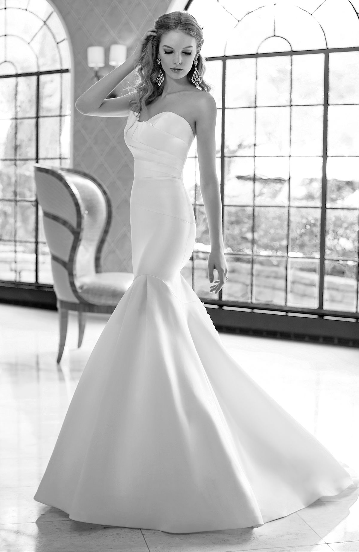 Schwarz Weiß Foto, Brautmode, Kleid, Mermaid-Brautkleid