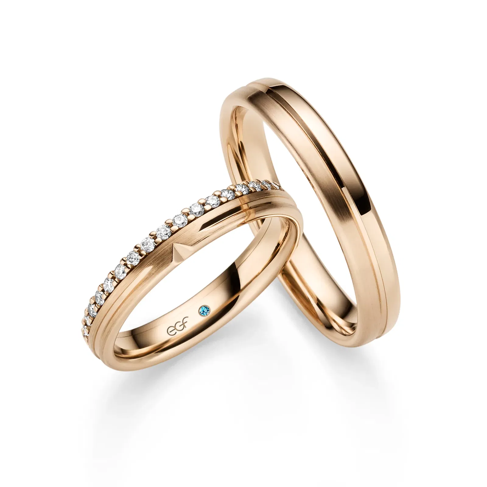 Trauring-Duo: Ring der Braut mit Diamantenreihe