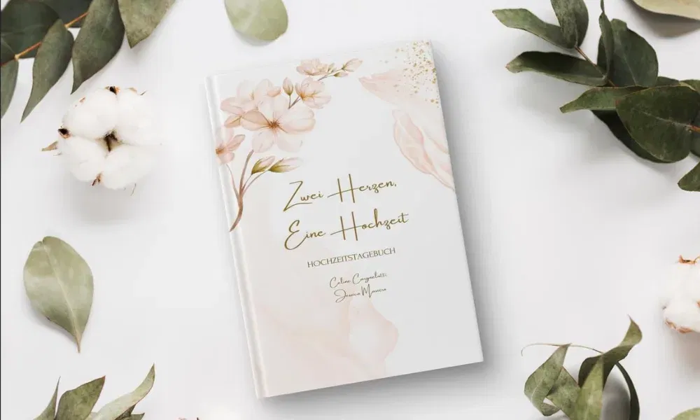 Das Hochzeitstagebuch „Zwei Herzen, eine Hochzeit“ beinhaltet viele Tipps und Tricks für die Vorbereitung und Planung. Aber auch Platzhalter für Fotos, Gedanken und Notizen sind enthalten.